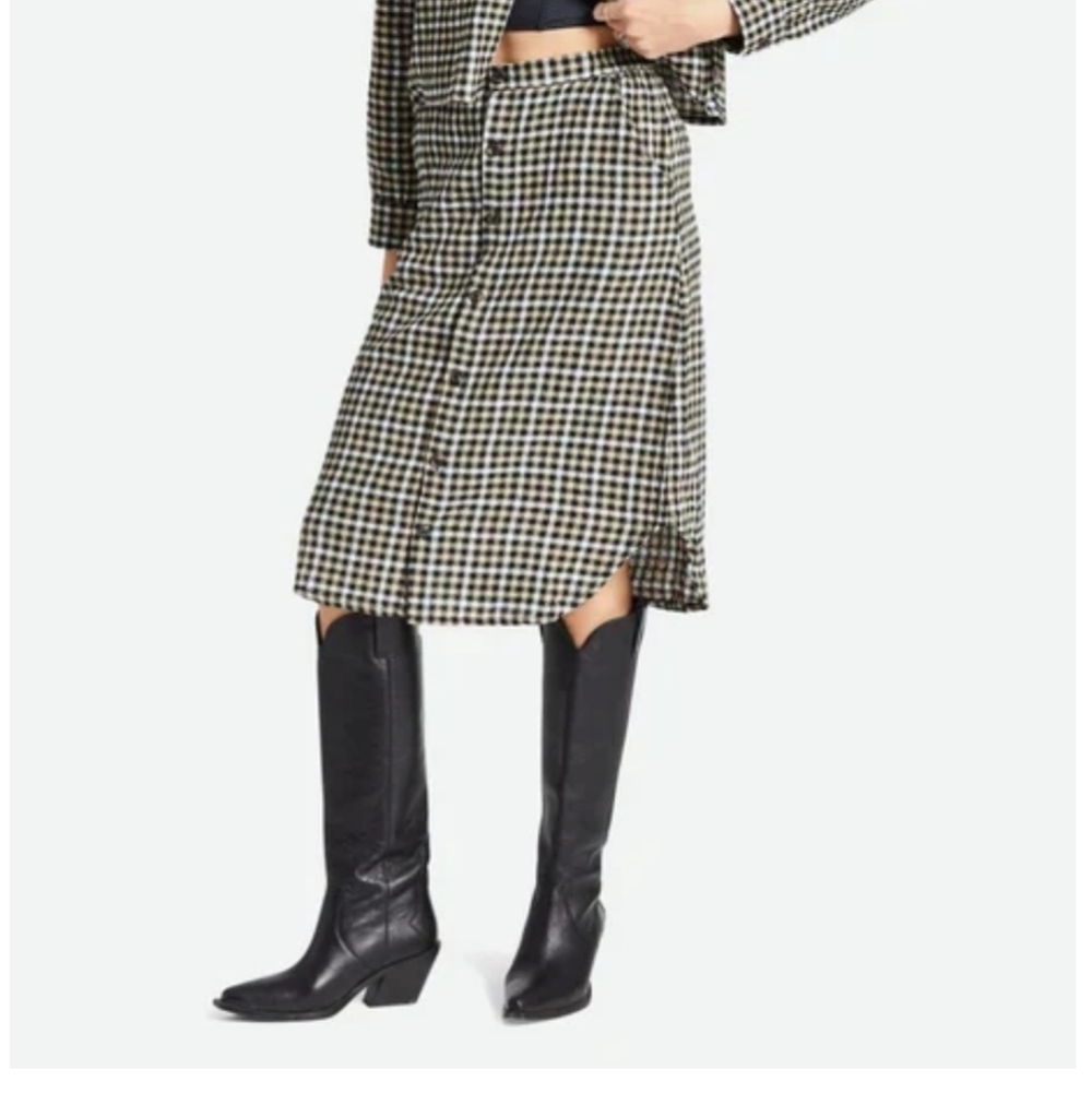 || BRIXTON || Womens Checked Skirt Midi Button Down Pockets Sz M